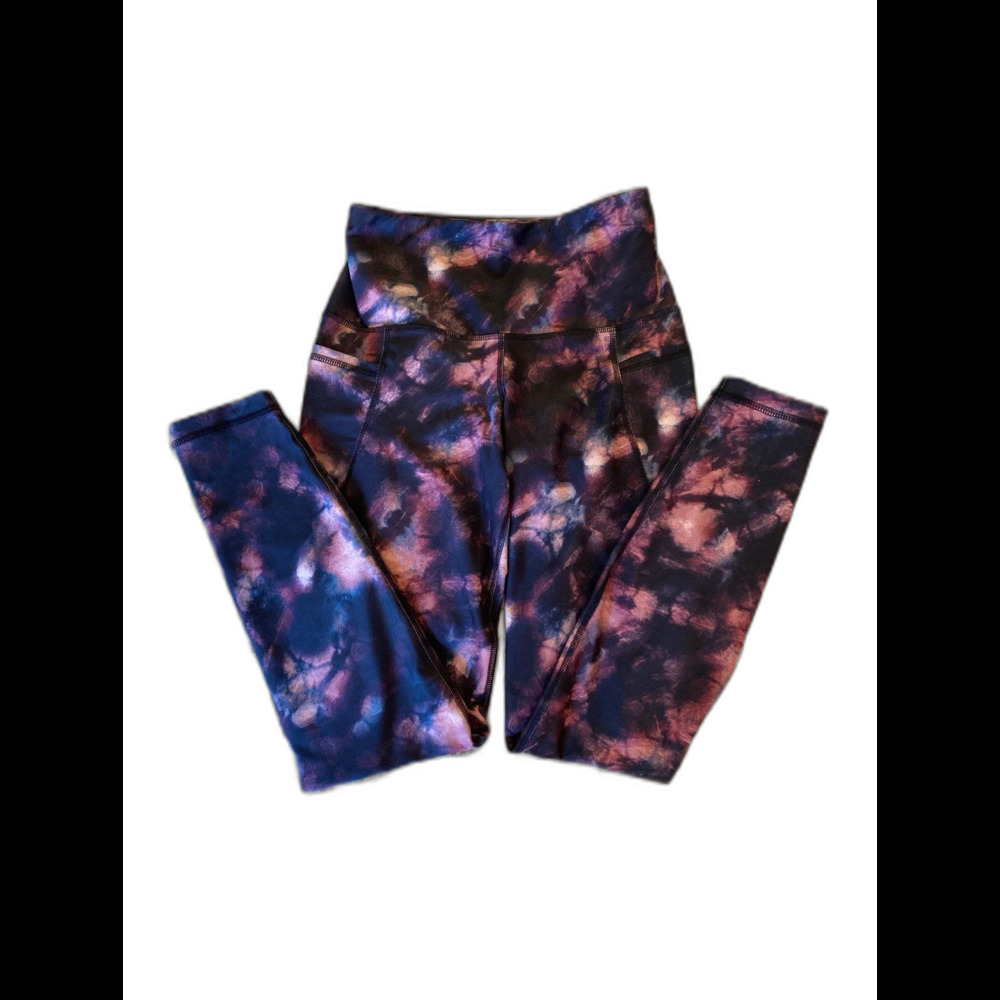 Old Navy Leggings Sz Small High-Rise Go Dry Tie Dye Pink‎ Black Pockets Athletic